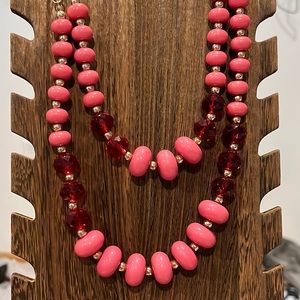 3/$18 Red and Pink Beaded 2 Layer Necklace - Lot 049